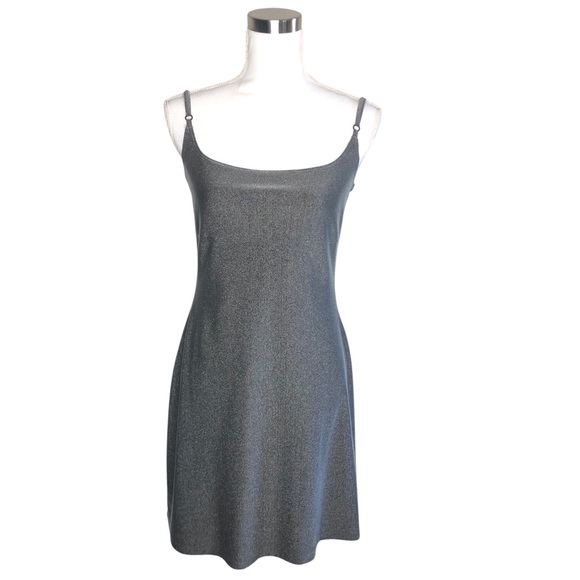 Vintage Dresses & Skirts - VINTAGE 90s Y2K Silvergate Silver Pewter Slip Mini Dress Sz Med Party Going Out